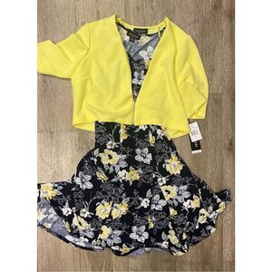 Perceptions Dress and Jacket Yellow and Black Floral XL New